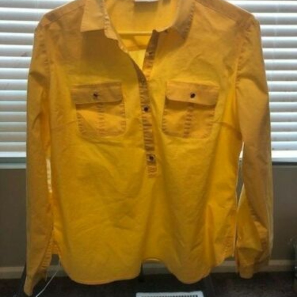 New York and Company Yellow 3/4 Button Down Shirt